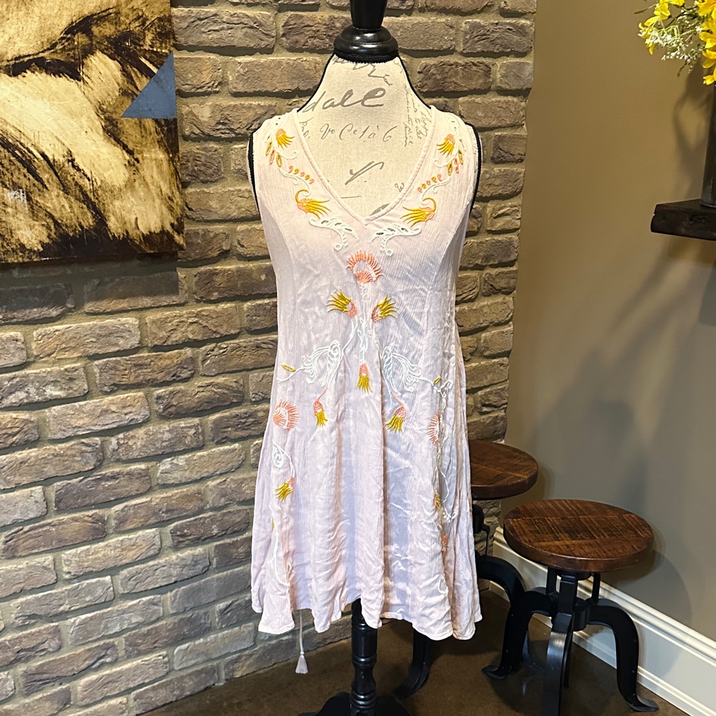 Light Pink Embroidered Floral Slip Dress